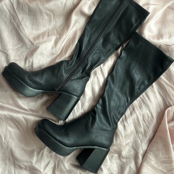 Black Platform Knee-High Boots | Chunky Heel | Size 10 - Picture 2 of 6